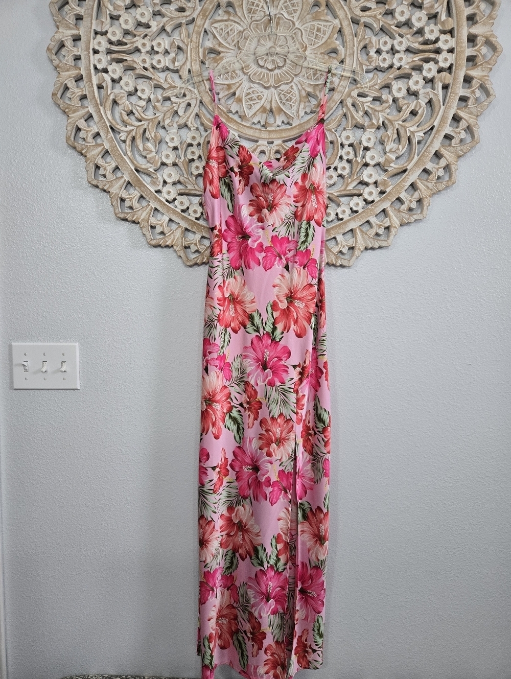 Paper Heart Satin Pink Floral Slip Maxi Dress